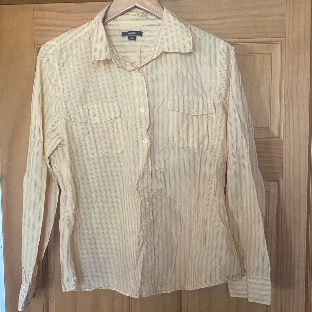 Nautica Pale Yellow Cotton Pin-Striped Shirt 16